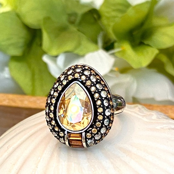 Brighton Jewelry - Brighton DEW DROPS Champagne/Amber Pear Shape Swarovski Crystal Cocktail Ring